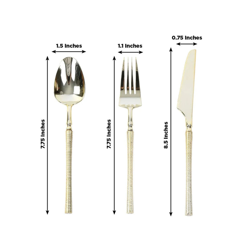60 Plastic Cutlery Fork Spoon Knife Set with Ribbed Handle - Disposable Tableware