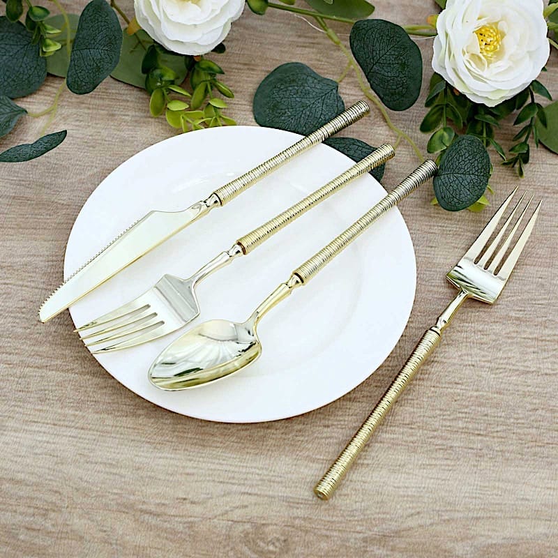 60 Plastic Cutlery Fork Spoon Knife Set with Ribbed Handle - Disposable Tableware