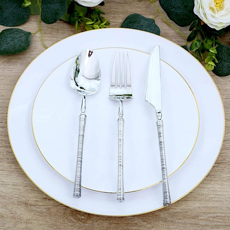 60 Plastic Cutlery Fork Spoon Knife Set with Ribbed Handle - Disposable Tableware