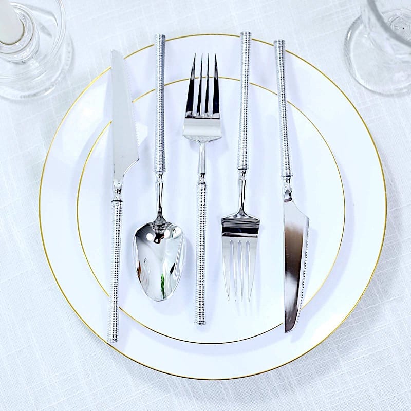 60 Plastic Cutlery Fork Spoon Knife Set with Ribbed Handle - Disposable Tableware