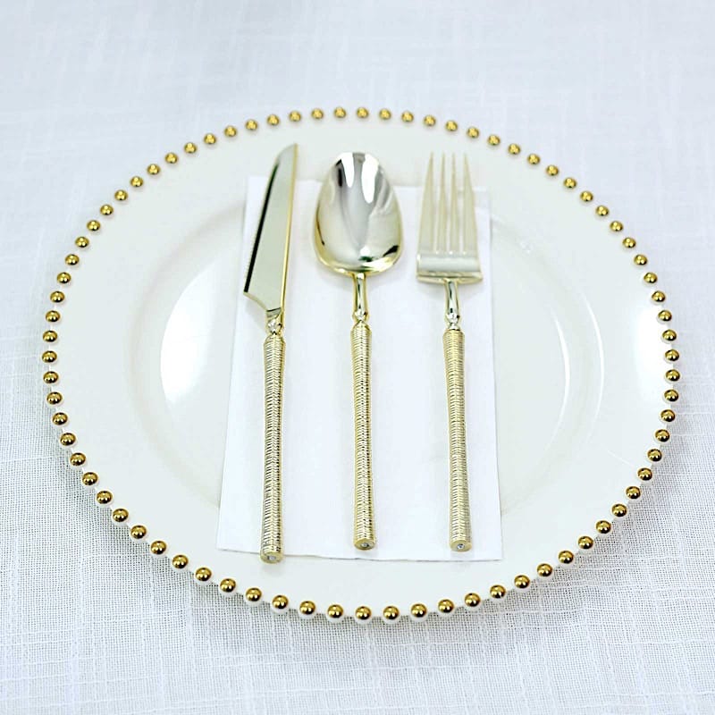 60 Plastic Cutlery Fork Spoon Knife Set with Ribbed Handle - Disposable Tableware
