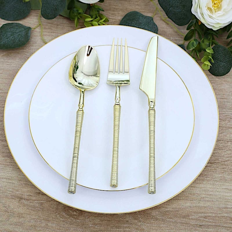 60 Plastic Cutlery Fork Spoon Knife Set with Ribbed Handle - Disposable Tableware