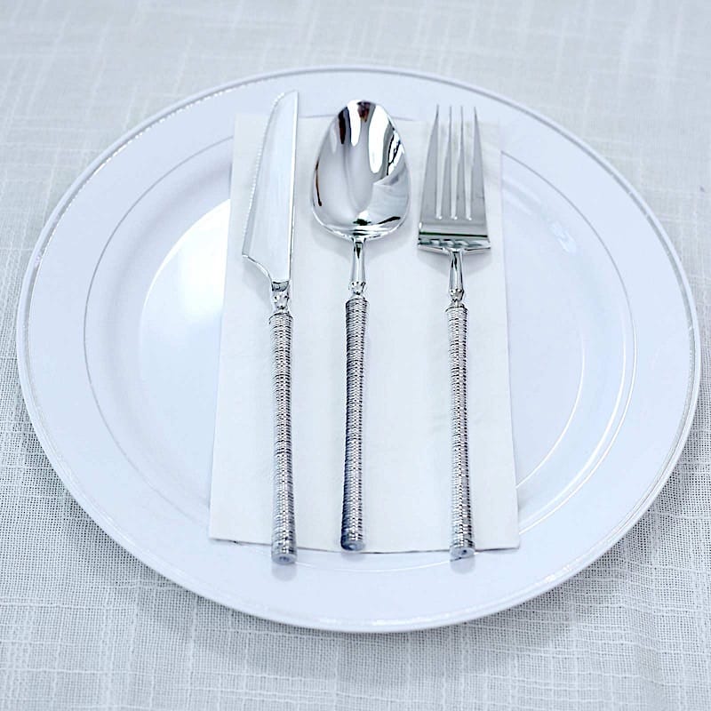 60 Plastic Cutlery Fork Spoon Knife Set with Ribbed Handle - Disposable Tableware
