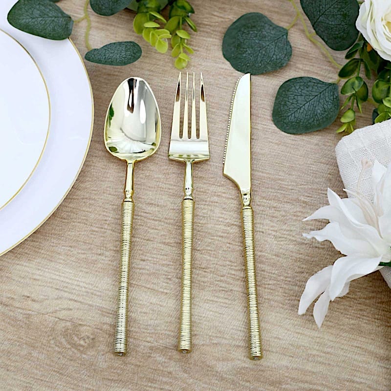 60 Plastic Cutlery Fork Spoon Knife Set with Ribbed Handle - Disposable Tableware