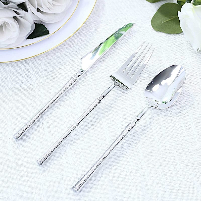 60 Plastic Cutlery Fork Spoon Knife Set with Ribbed Handle - Disposable Tableware