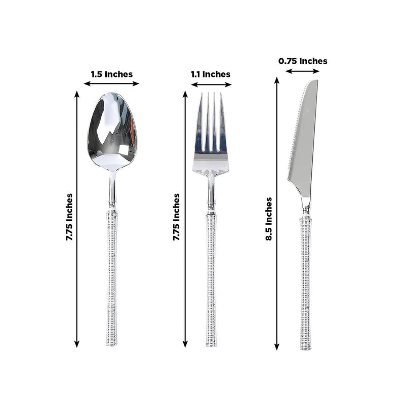 60 Plastic Cutlery Fork Spoon Knife Set with Ribbed Handle - Disposable Tableware