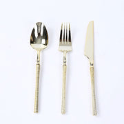 60 Plastic Cutlery Fork Spoon Knife Set with Ribbed Handle - Disposable Tableware DSP_YY0018_BR_8_GOLD_PK60
