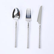 60 Plastic Cutlery Fork Spoon Knife Set with Ribbed Handle - Disposable Tableware DSP_YY0018_BR_8_SILV_PK60