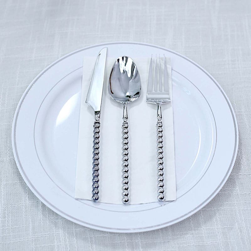 60  Plastic Silverware Set with Beaded Handles - Disposable Cutlery