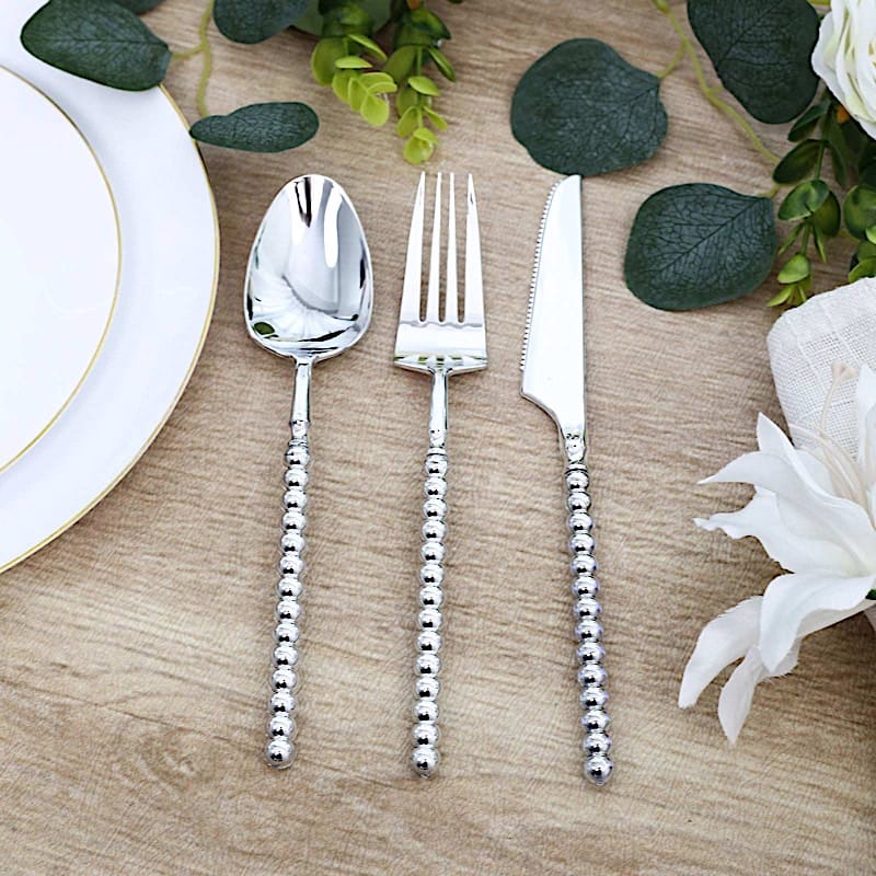 60  Plastic Silverware Set with Beaded Handles - Disposable Cutlery