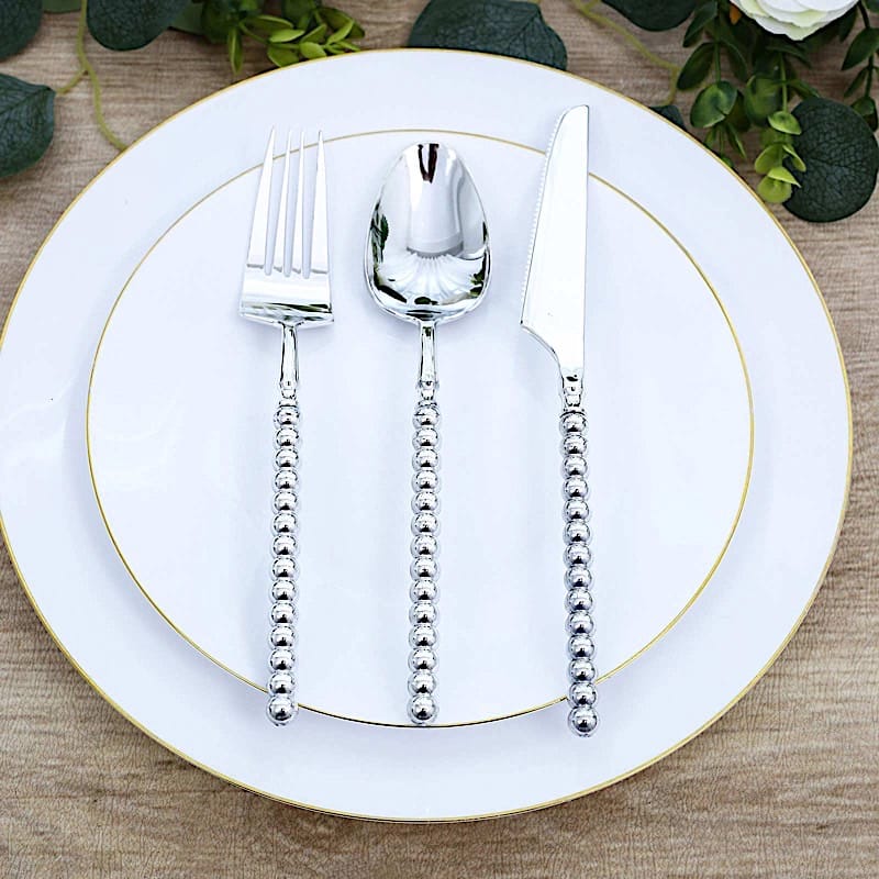 60  Plastic Silverware Set with Beaded Handles - Disposable Cutlery