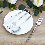 60  Plastic Silverware Set with Beaded Handles - Disposable Cutlery
