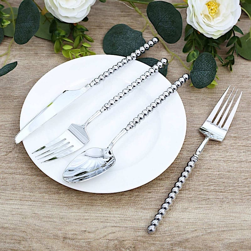60  Plastic Silverware Set with Beaded Handles - Disposable Cutlery