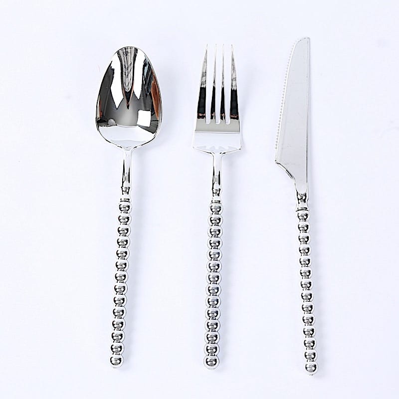 60  Plastic Silverware Set with Beaded Handles - Disposable Cutlery