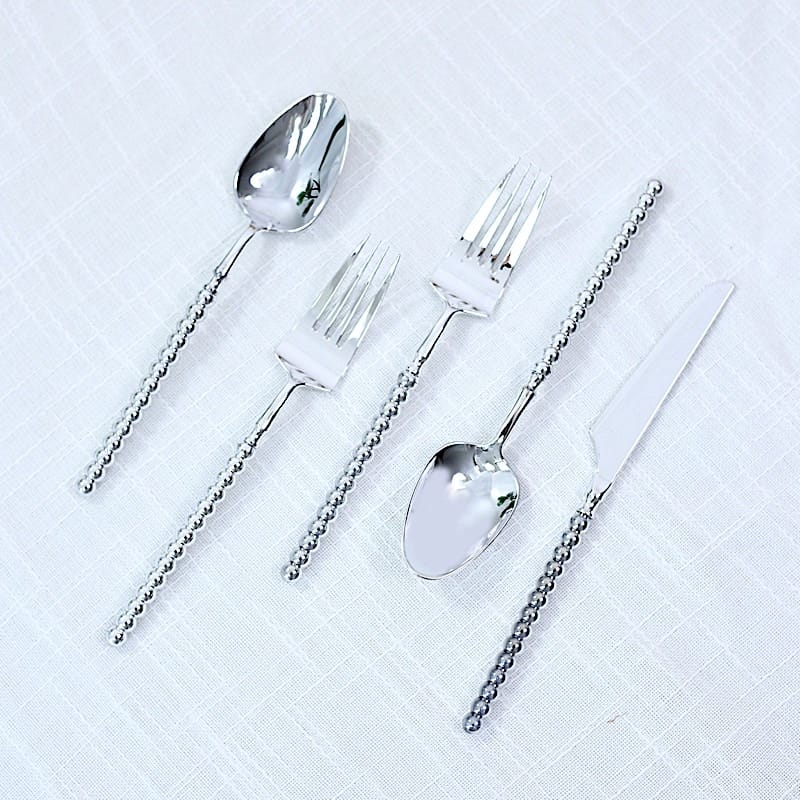 60  Plastic Silverware Set with Beaded Handles - Disposable Cutlery