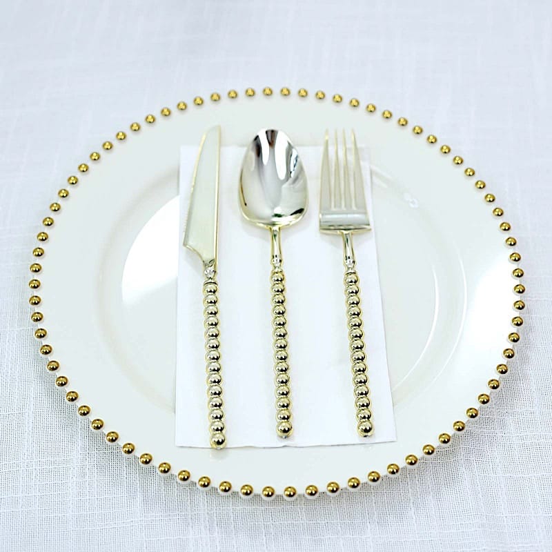 60  Plastic Silverware Set with Beaded Handles - Disposable Cutlery