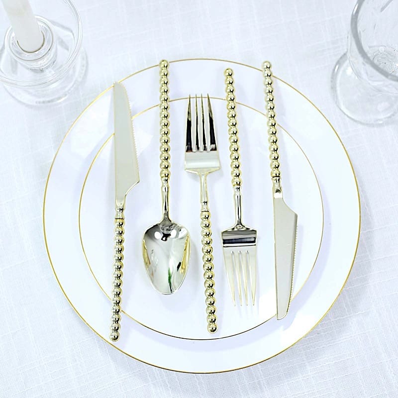 60  Plastic Silverware Set with Beaded Handles - Disposable Cutlery