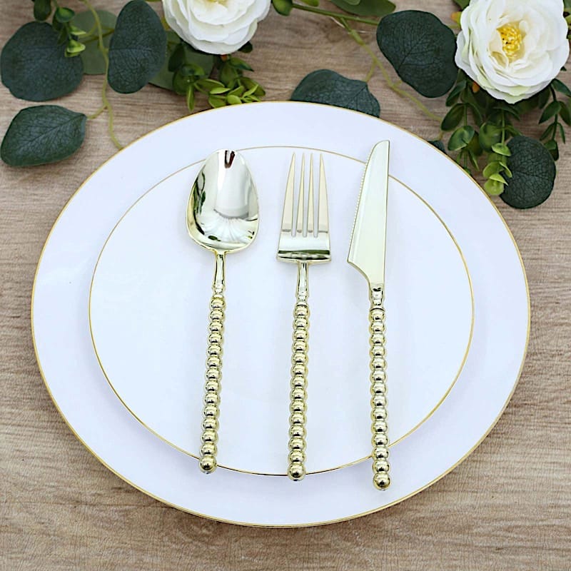 60  Plastic Silverware Set with Beaded Handles - Disposable Cutlery
