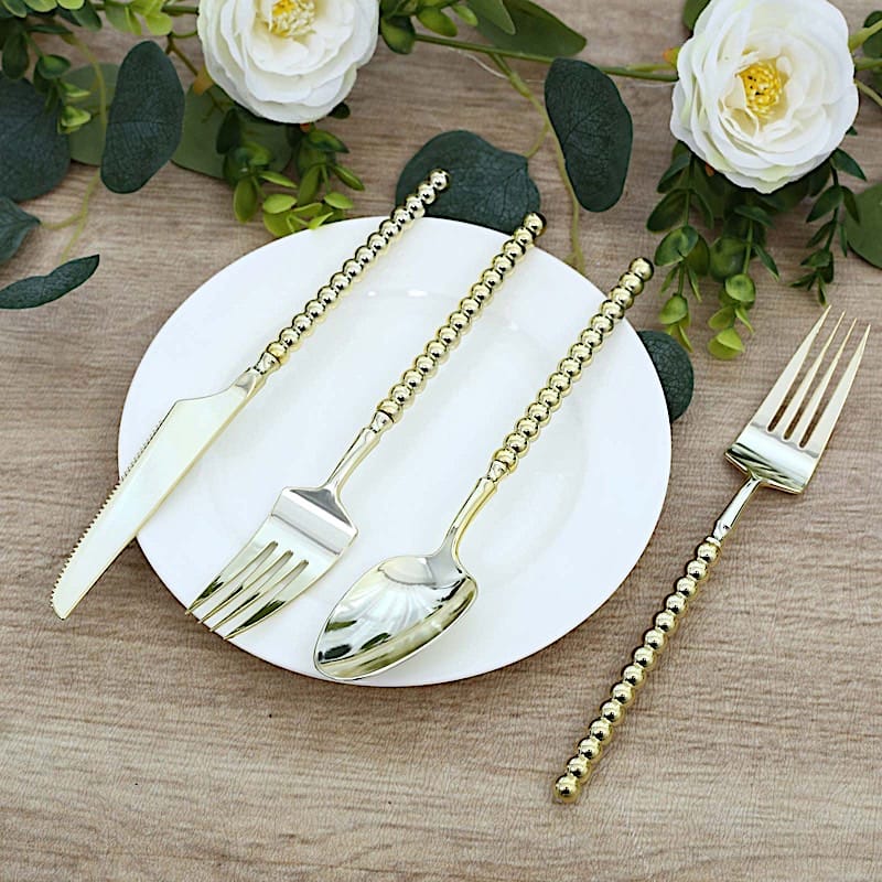 60  Plastic Silverware Set with Beaded Handles - Disposable Cutlery