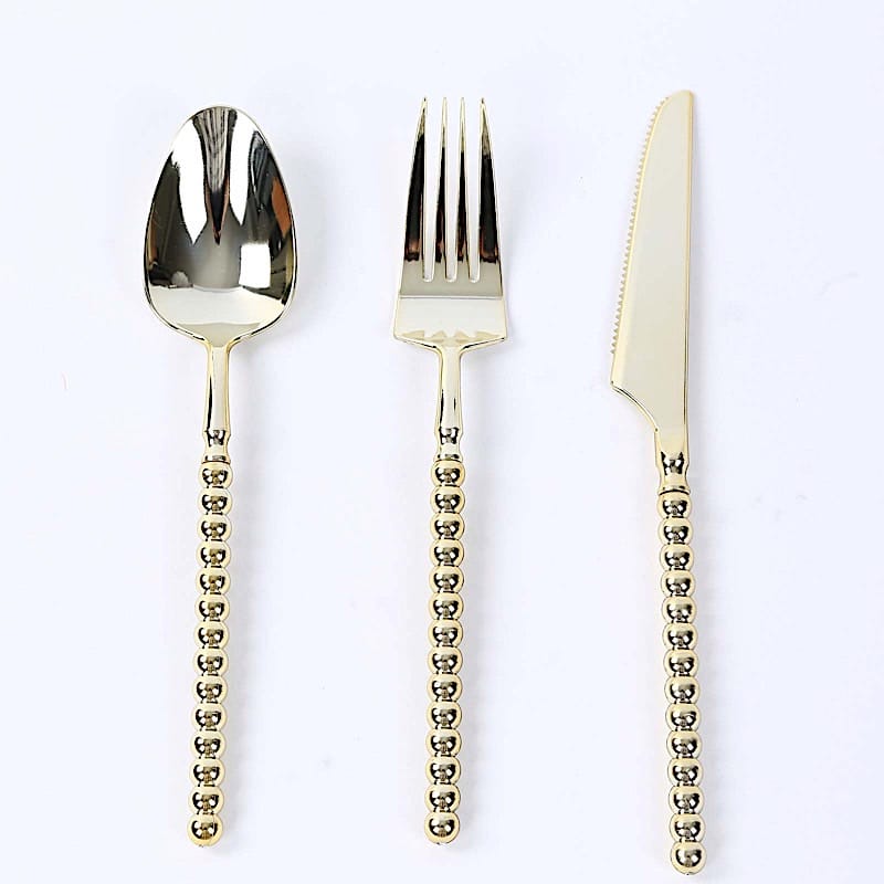 60  Plastic Silverware Set with Beaded Handles - Disposable Cutlery