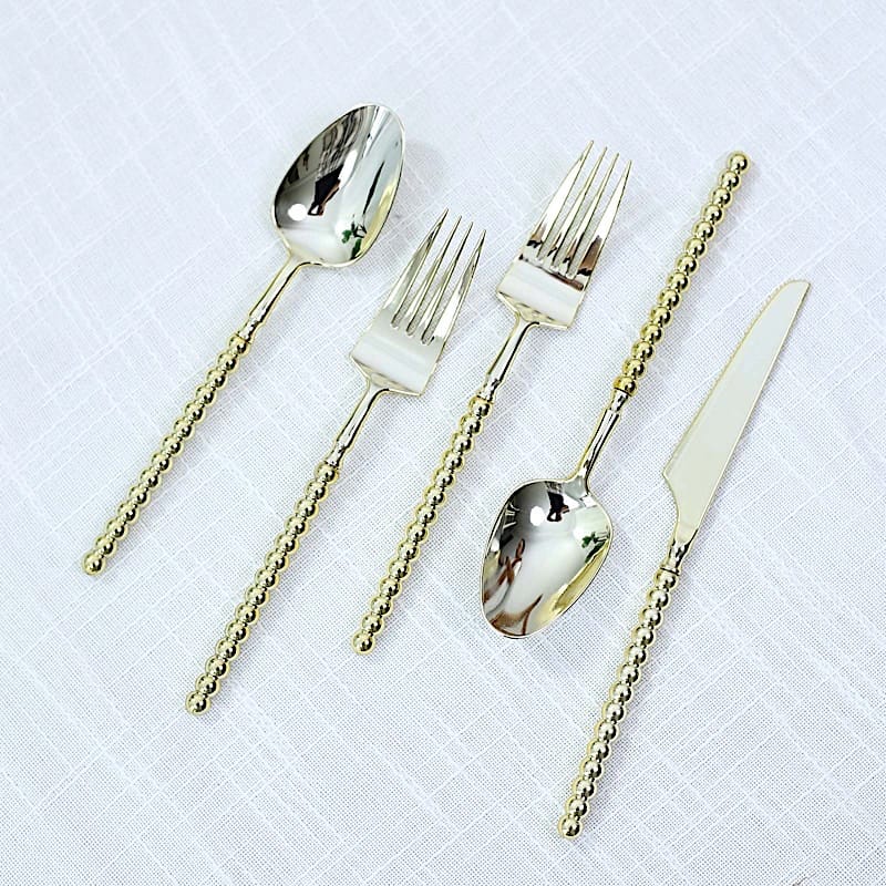 60  Plastic Silverware Set with Beaded Handles - Disposable Cutlery