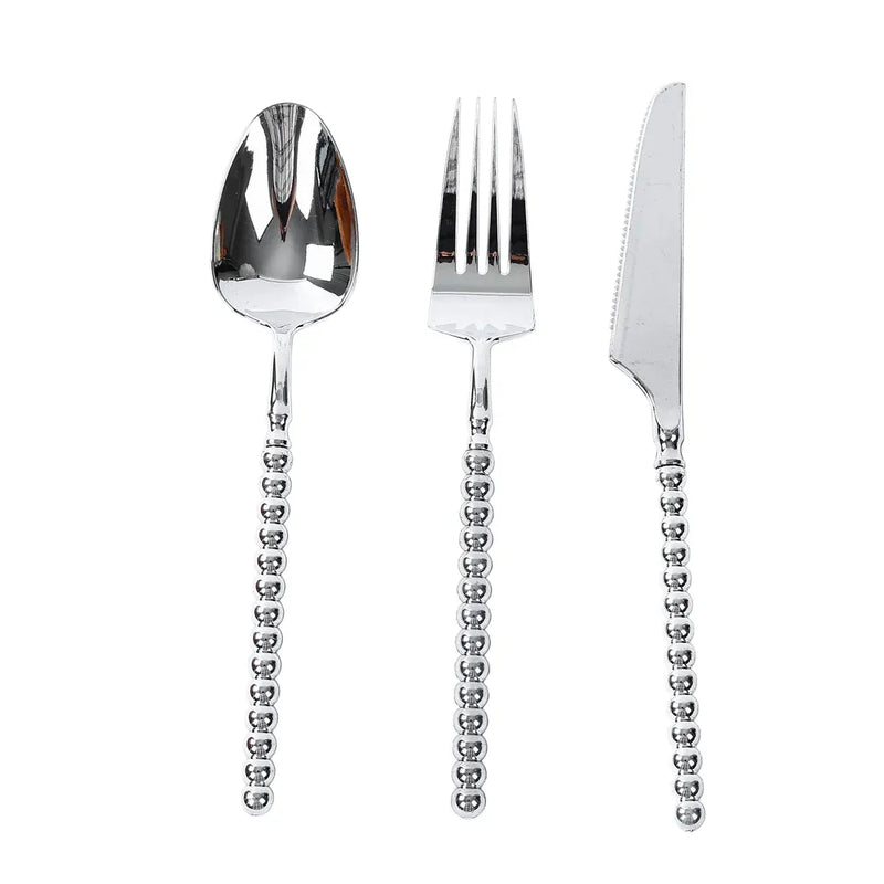 60  Plastic Silverware Set with Beaded Handles - Disposable Cutlery DSP_YY4239_8_GOLD_PK60