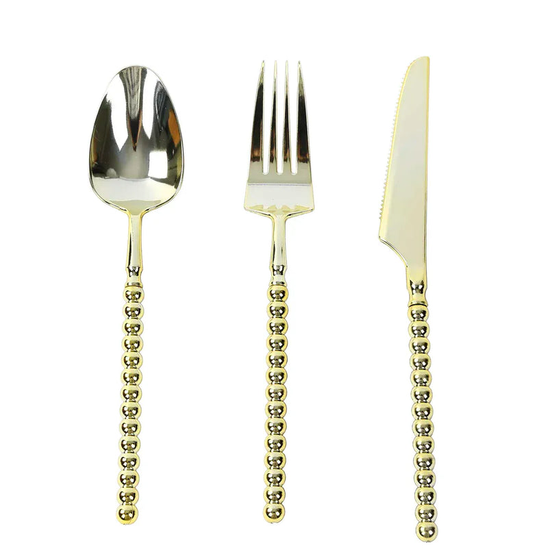 60  Plastic Silverware Set with Beaded Handles - Disposable Cutlery DSP_YY4239_8_SILV_PK60