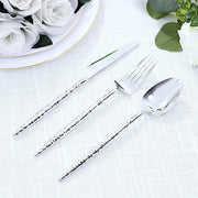 60  Plastic Silverware Set with Faceted Hammered Handles - Disposable Cutlery