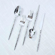 60  Plastic Silverware Set with Faceted Hammered Handles - Disposable Cutlery