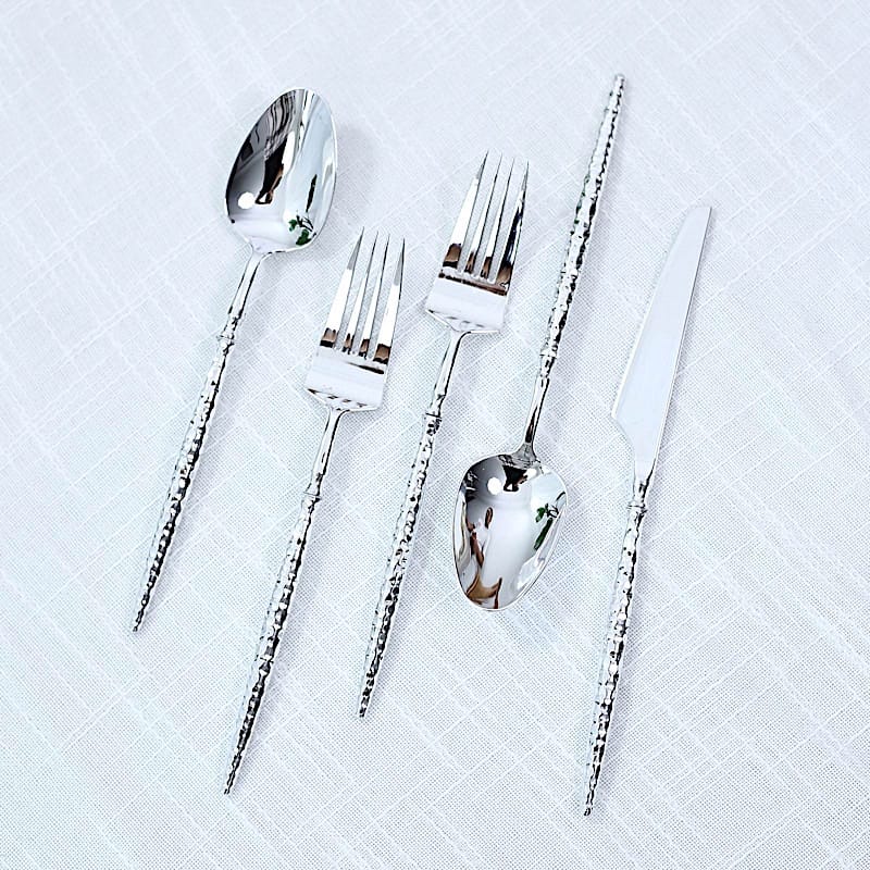 60  Plastic Silverware Set with Faceted Hammered Handles - Disposable Cutlery