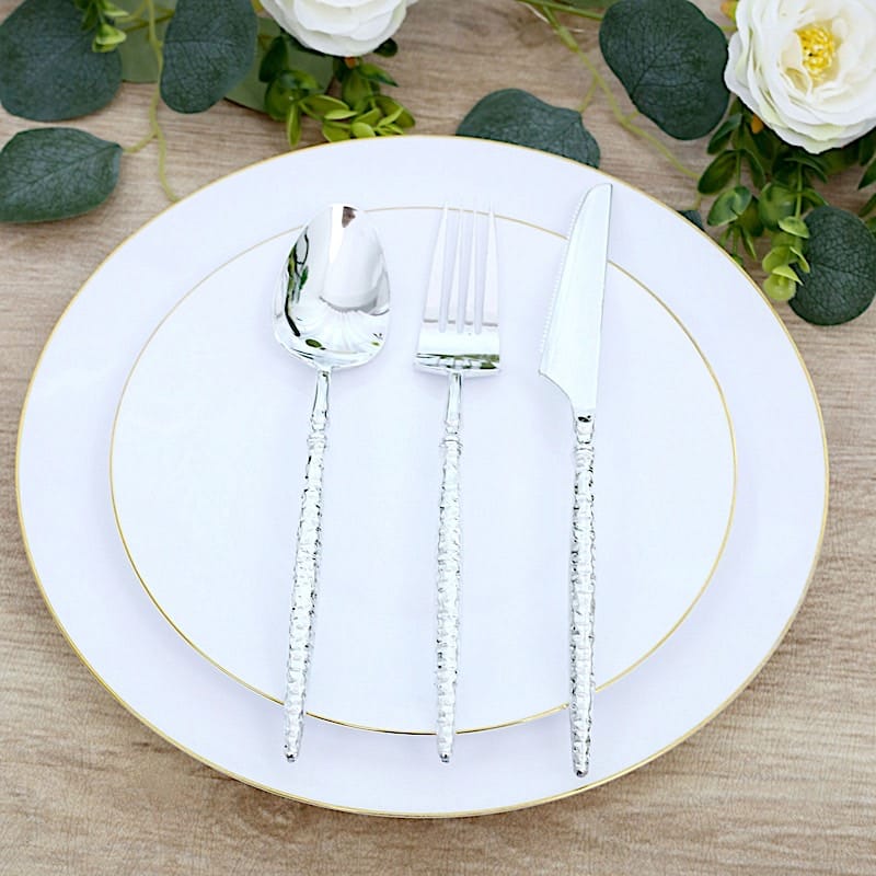 60  Plastic Silverware Set with Faceted Hammered Handles - Disposable Cutlery