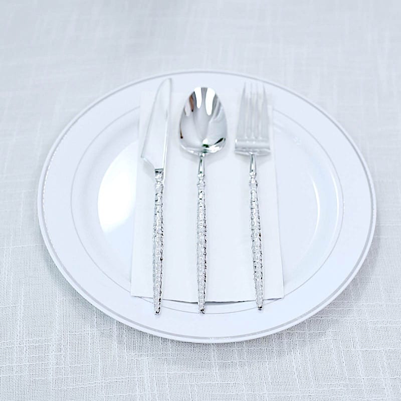 60  Plastic Silverware Set with Faceted Hammered Handles - Disposable Cutlery