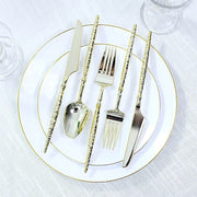 60  Plastic Silverware Set with Faceted Hammered Handles - Disposable Cutlery