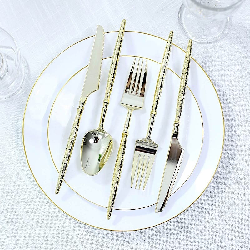 60  Plastic Silverware Set with Faceted Hammered Handles - Disposable Cutlery