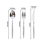 60  Plastic Silverware Set with Faceted Hammered Handles - Disposable Cutlery