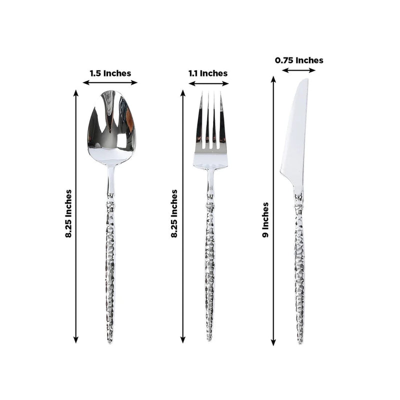 60  Plastic Silverware Set with Faceted Hammered Handles - Disposable Cutlery
