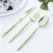 60  Plastic Silverware Set with Faceted Hammered Handles - Disposable Cutlery