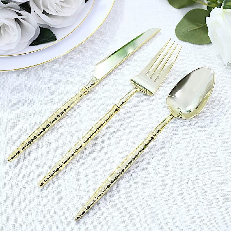 60  Plastic Silverware Set with Faceted Hammered Handles - Disposable Cutlery