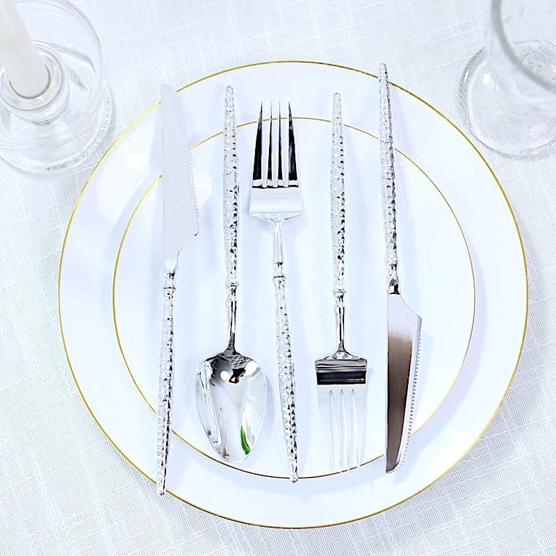 60  Plastic Silverware Set with Faceted Hammered Handles - Disposable Cutlery