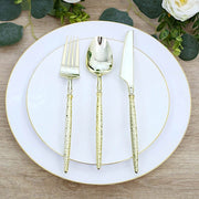 60  Plastic Silverware Set with Faceted Hammered Handles - Disposable Cutlery