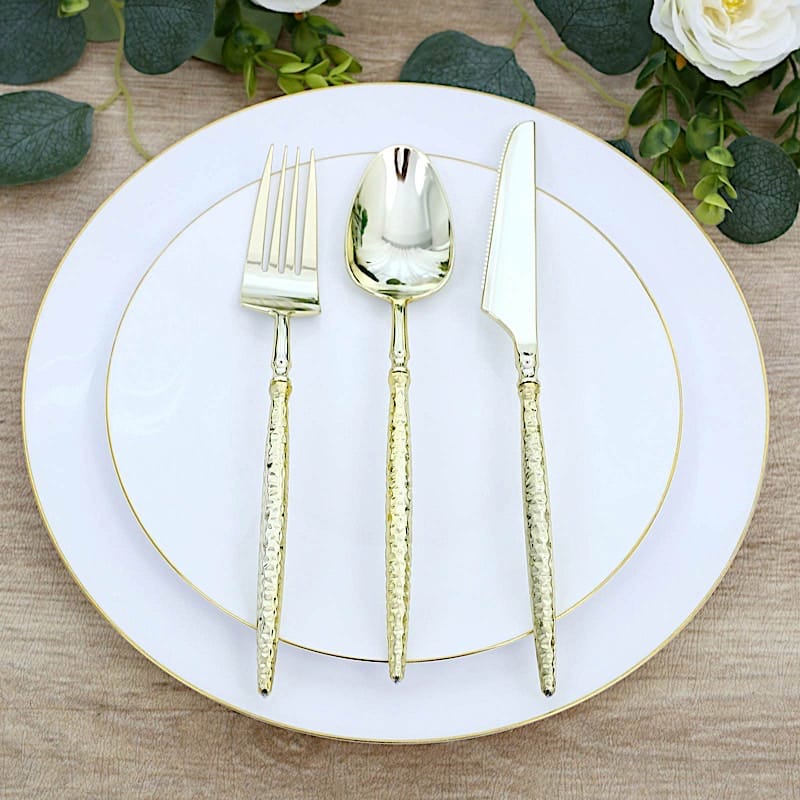 60  Plastic Silverware Set with Faceted Hammered Handles - Disposable Cutlery