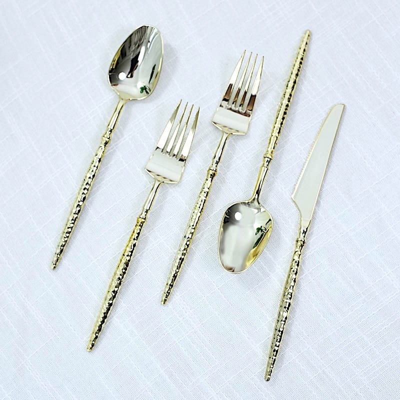60  Plastic Silverware Set with Faceted Hammered Handles - Disposable Cutlery