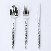 60  Plastic Silverware Set with Faceted Hammered Handles - Disposable Cutlery DSP_YY0002_8_SILV_PK60