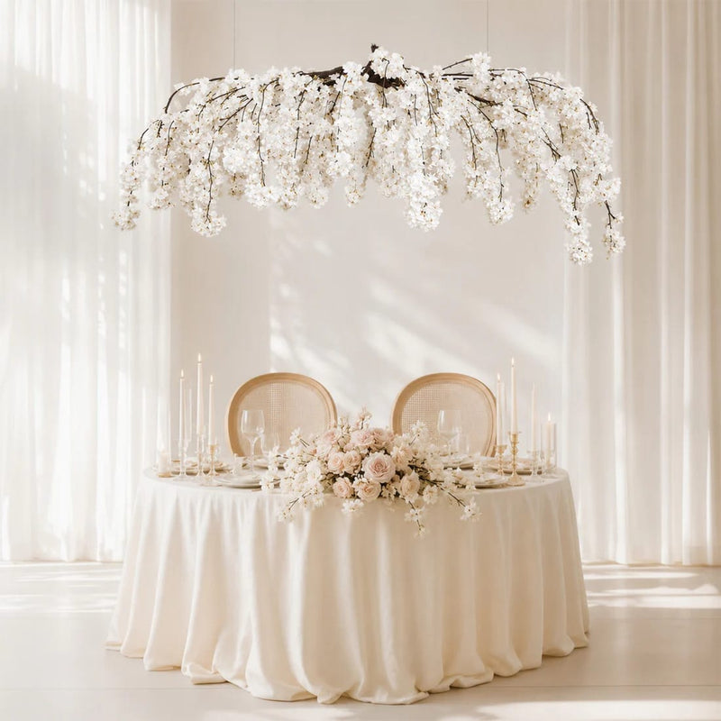 60" Silk Cherry Blossom Hanging Artificial Flower Chandelier with Interchangeable Branches