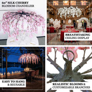 60" Silk Cherry Blossom Hanging Artificial Flower Chandelier with Interchangeable Branches