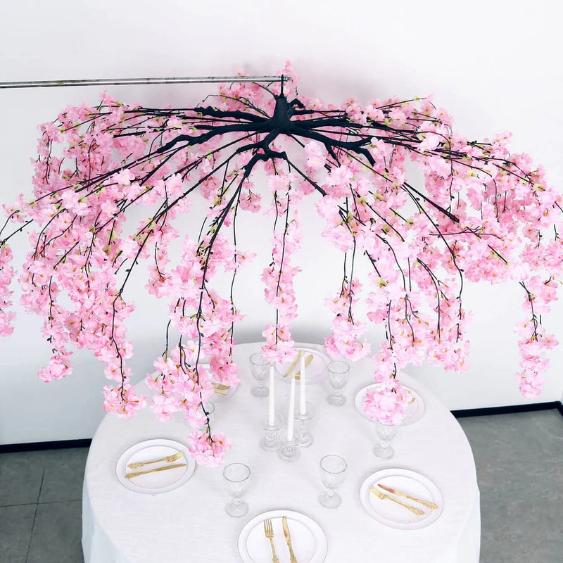 60" Silk Cherry Blossom Hanging Artificial Flower Chandelier with Interchangeable Branches