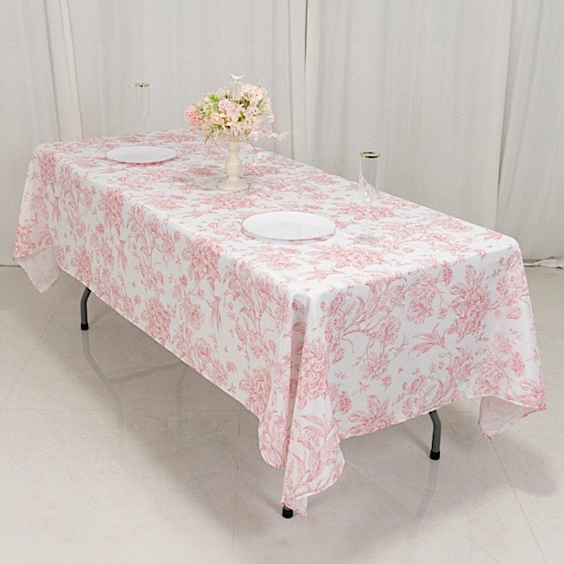 60" x 102" French Toile Pattern Polyester Rectangular Tablecloth - White