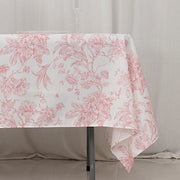 60" x 102" French Toile Pattern Polyester Rectangular Tablecloth - White