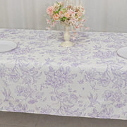 60" x 102" French Toile Pattern Polyester Rectangular Tablecloth - White