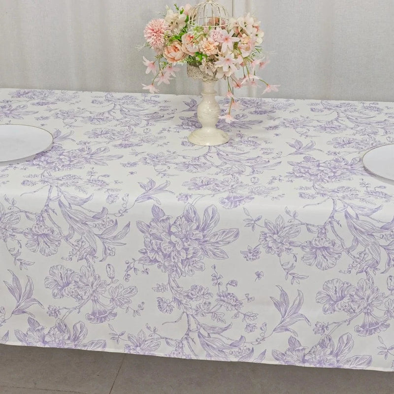 60" x 102" French Toile Pattern Polyester Rectangular Tablecloth - White